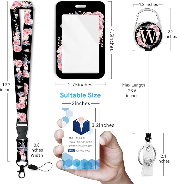 A-Z Badge Holder with Retractable Reel and Breakaway Lanyard Badge Clips Retractable Heavy Duty Badge Reel,Keychain,ID Holder with Breakaway Lanyard for School Nurse Office Teen W