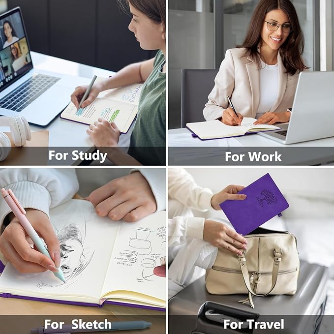 Lined Journal Notebook for Men & Women, 160 Pages College Ruled Journal for Writing, A5 Hardcover Leather Notebooks for Work, School, Business, Travel, Daily Diary 5.9" x 8.5" - Purple