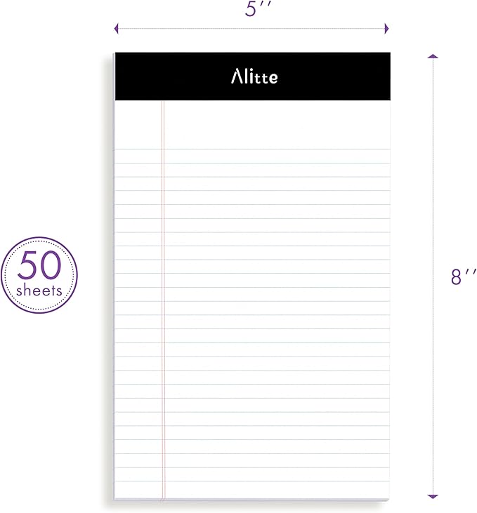 Legal Notepads 5x8, Pack of 12 - Perforated Narrow Ruled Writing Pad - Premium Thick Paper, No Ink Bleeding - Blank Legal Pads For Home, Office, School, Business - 50 Sheets Per Notebook