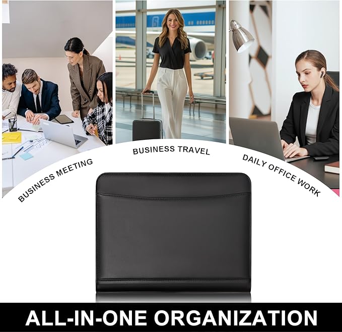 Leathario Portfolio Binder, Includes 10 Sheet Protectors and 3 Notepads, 3-Ring Folder Organizer, A4 Padfolio with Zipper, Vegan Leather Tablet Sleeve, Business Office Conference Clipboards