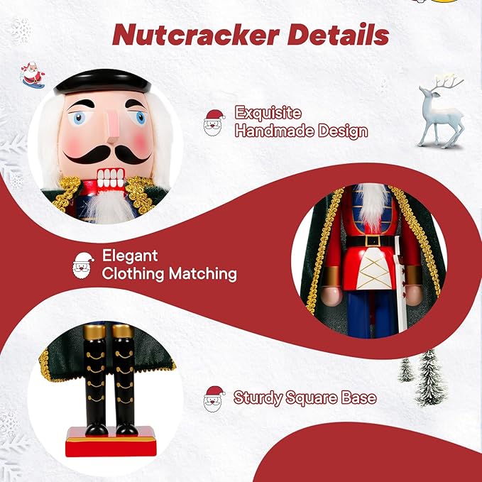 Nutcracker Christmas Decor, 18" Wooden Nutcracker Soldier Christmas Decoration Home Mantle Table Fireplace Christmas Ornaments for Festival Party(18" Fur Sword Nutcracker)
