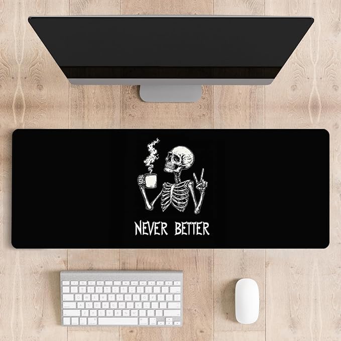 Mousepad Desk Mat Gaming Large Keyboard Cute Office Desktop Computer Laptop XXL Long Big Kawaii Aesthetic Girly Pretty Design Women Girl Gamer Oversized Wide 30x12'' Mousepad, Skeleton Coffee