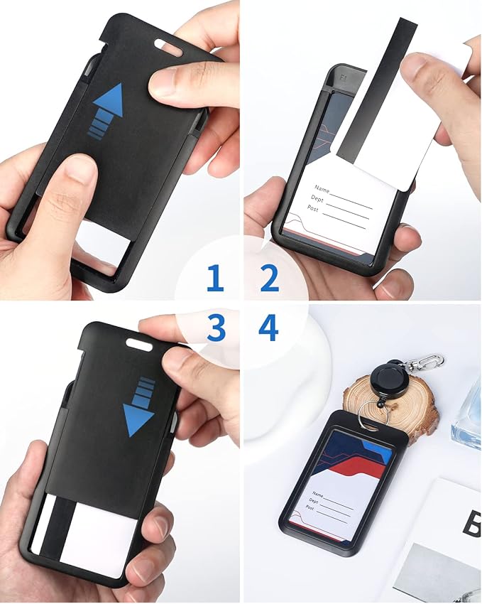 Uniclife 100 Pack Sliding ID Badge Holder Hard Black Vertical Plastic Card Case Protector Pouch with Clear Window for Office School ID Credit Cards Proximity Key Cards Driver’s Licenses and Passes