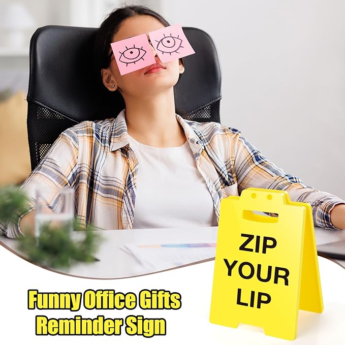MBL Funny Office Desk Sign - Zip Your Lip, Fun Gag Gift for Women Men Coworkers Teammate Employee Boss Office Desk Sign Cubicle Decor for Christmas White Elephant Gifts Under 10 Dollar
