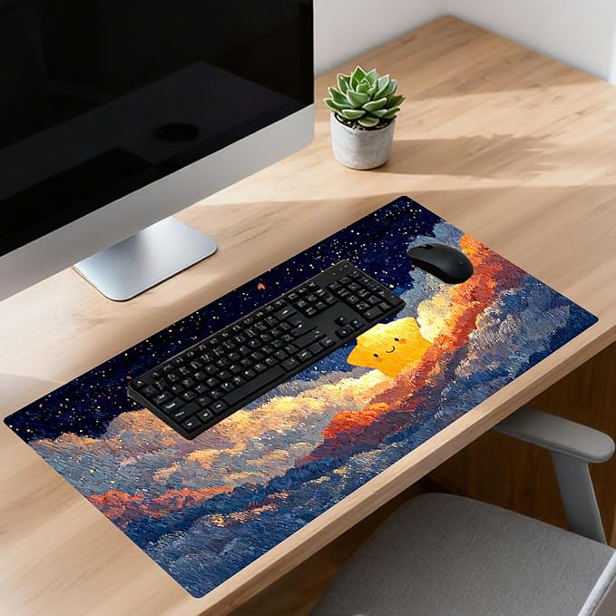 Nuxovilar Professional Large Mouse Pad & Computer Game Mouse Mat (35.4x15.7IN, Dreamy Clouds & Luminous Celestial Art) (90 * 40cm Dreamy Celestial Clouds)