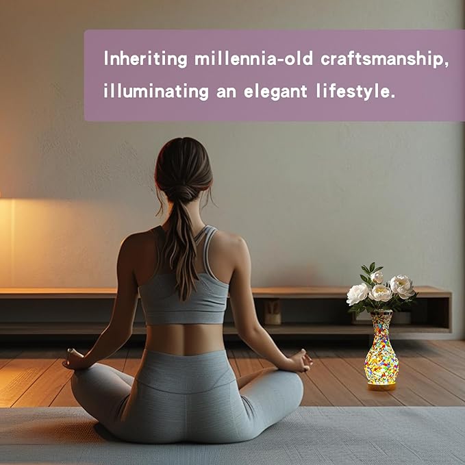 Turkish Moroccan Style Mosaic Table Lamp with USB Power - Colorful Glass Vase Light for Living Room or Bedroom Decor