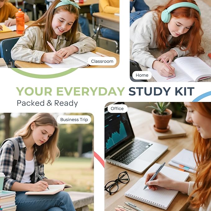 Nicpro 39 PCS Aesthetic School Supplies with Cute Pencil Case, 12 Color Pastel Highlighters, 5 Quick Dry Retractable Black Ink Pens, 6 Pastel Mechanical Pencil 0.5 & 0.7 mm for Student Stationary