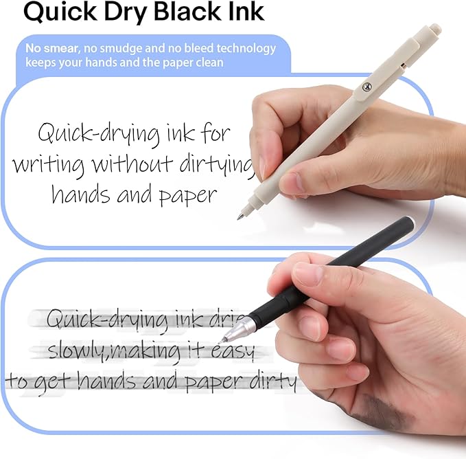 RIANCY Gel Pens 0.5mm Black Ink Ballpoint Aesthetic Beige Black Gray White Fine Point Smooth Writing Pretty Cute Fancy Desk Accessories Gifts for Women Men Nurse Journaling Office School Supplies 6Pcs