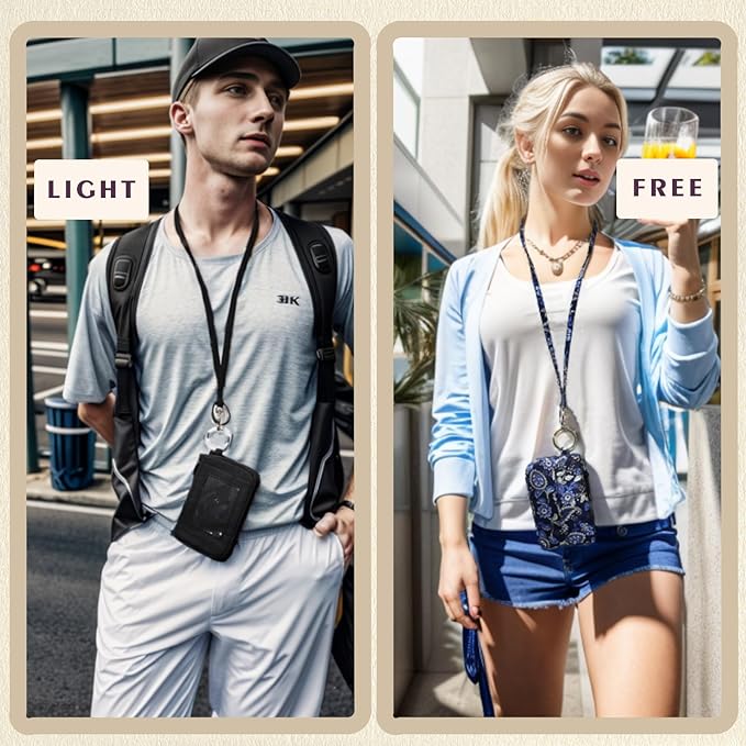 WONDERFUL FLOWER Card Holder, RFID Blocking, ID Holder with Lanyard for Men and Women, Dual Pockets, Badge Holder, Lanyard Wallet, Fabric Keychain ID Pouch, Black