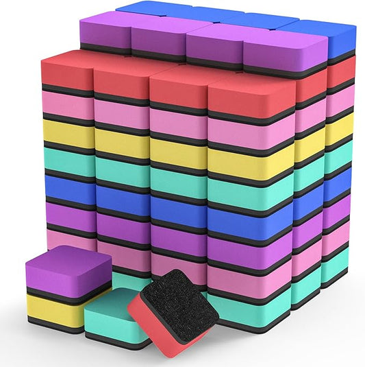 MaxGear 108 Pack Dry Erase Erasers, Magnetic Whiteboard Dry Erasers for Classroom, Mini Whiteboard Cleaning Pads, Chalkboard Wiper Teacher Supplies for School, Office, Home (6 Color Set, 2 x 2 Inch