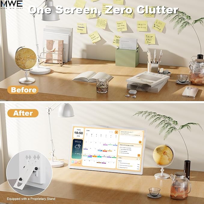 MWE 32 Inch Touchscreen Digital Calendar, Wall Planner, Desktop Smart Electronic Calendar, 8GB+128GB Android 13, Supports Google Play Apps, Office Desk Assistant & Family Schedules, Wall/Desk Stand