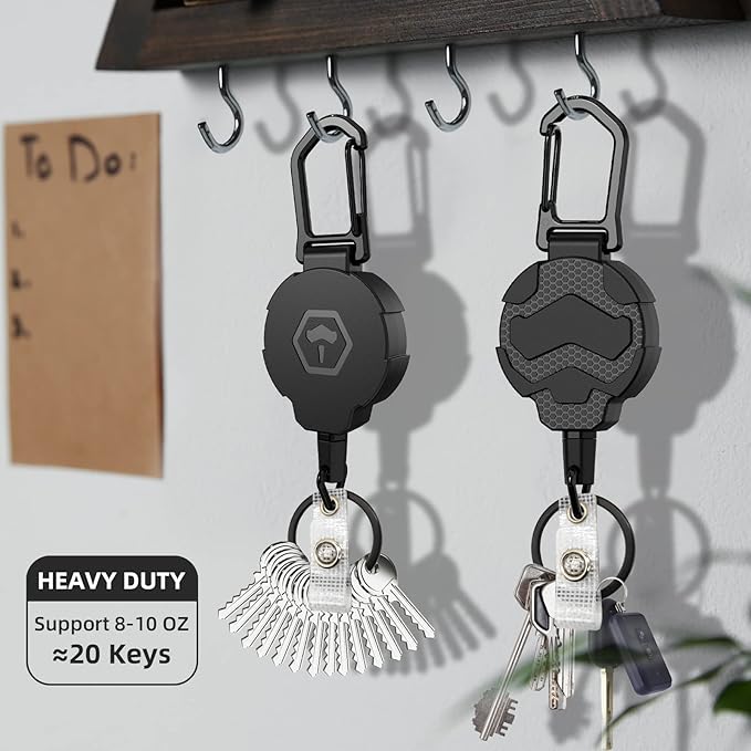 Retractable Keychain Badge Holder with Belt Clip, Heavy Duty Carabiner ID Badge Clip Reel, 32” Steel Retractable Cord, 10 oz Rebound,1pcs Black Keychain