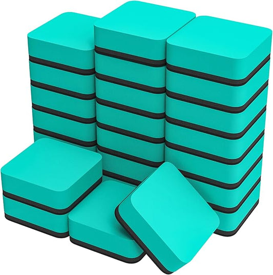MaxGear Dry Erase Erasers, 24 Pack Magnetic Whiteboard Erasers for Classroom, Mini Whiteboard Cleaning Pads Bulk, Chalkboard Wiper Teacher Supplies for School, Office, Home (Green, 2 x 2 x 0.6 Inch)