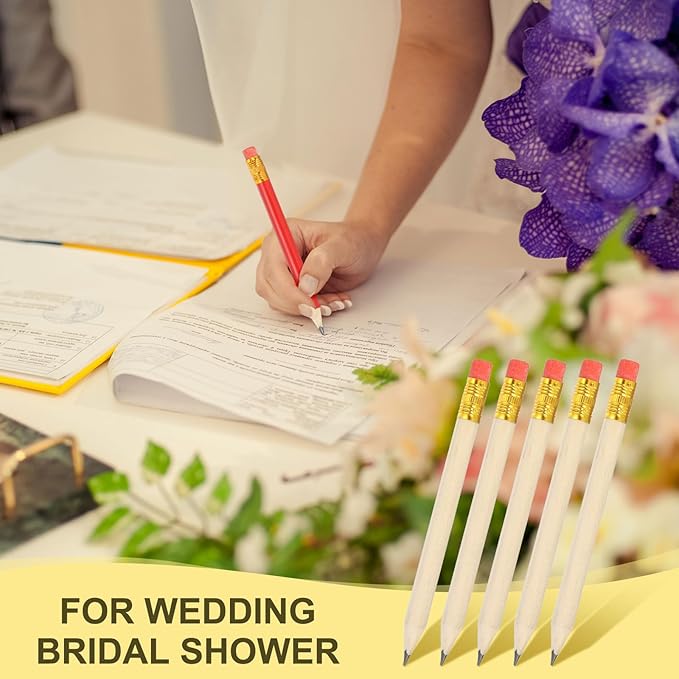 MECCANIXITY Golf Pencils with Erasers, 4" HB Mini Half Pencils Pre Sharpened Small Pens for Wedding Bridal Shower Game Office Writing Drawing(Wood Color, Pack of 50)