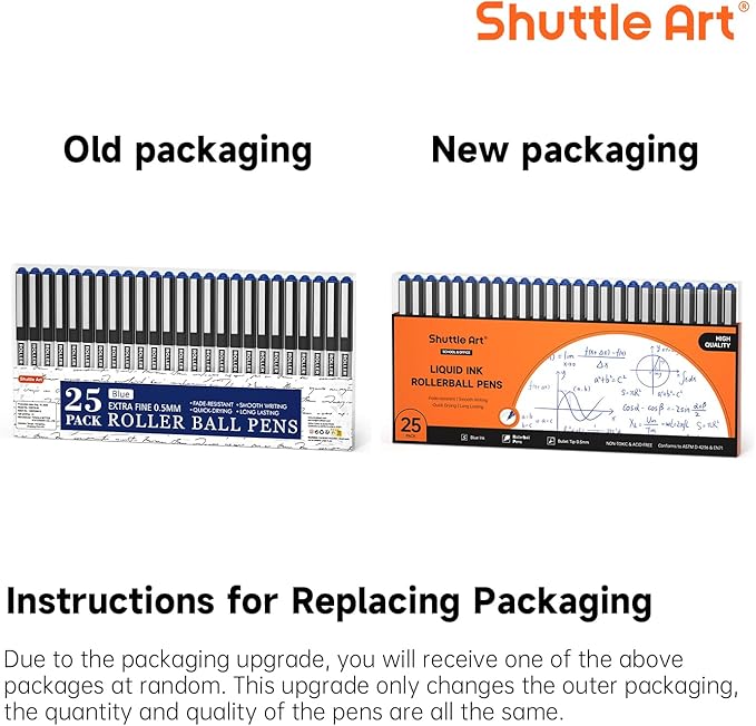Shuttle Art RollerBall Pens, 25 Pack Blue Fine Point Roller Ball Pens, 0.5mm Liquid Ink Pens for Writing Journaling Taking Notes School Office