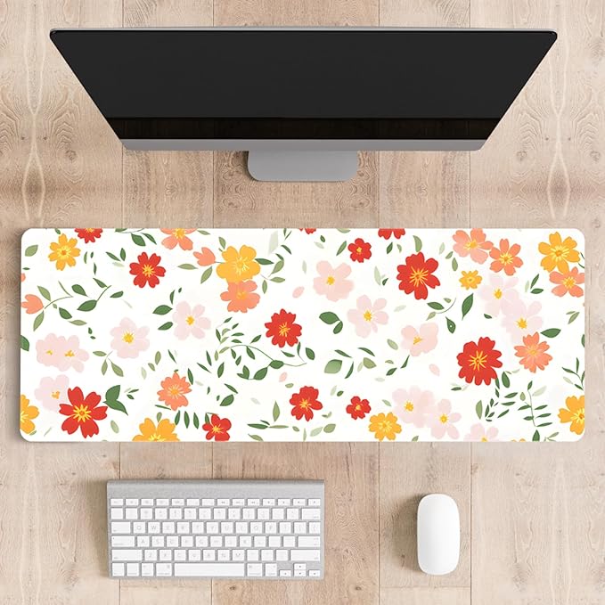 Mousepad Desk Mat Gaming Large Keyboard Cute Office Desktop Computer Laptop XXL Long Big Kawaii Aesthetic Girly Pretty Design Women Girl Gamer Oversized Wide 30x12'' Mousepad, Red Floral