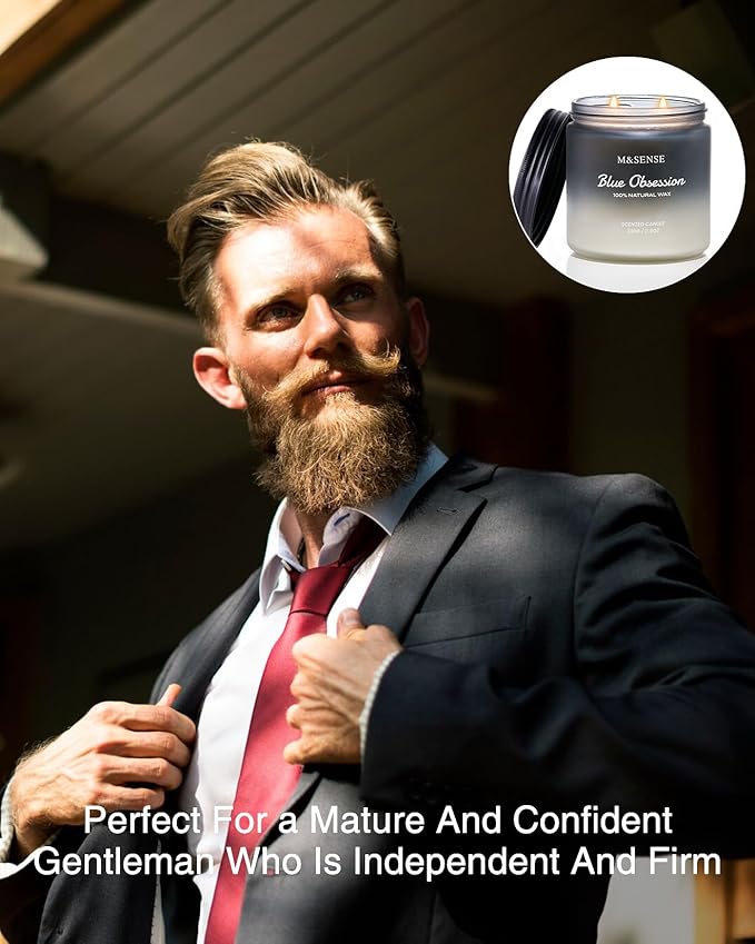 M&SENSE Amber Lavender Scented Candle for Men, 11.6oz 2 Wick Large Natural Soy Wax 70 Hours Highly Scented Home Fragrance