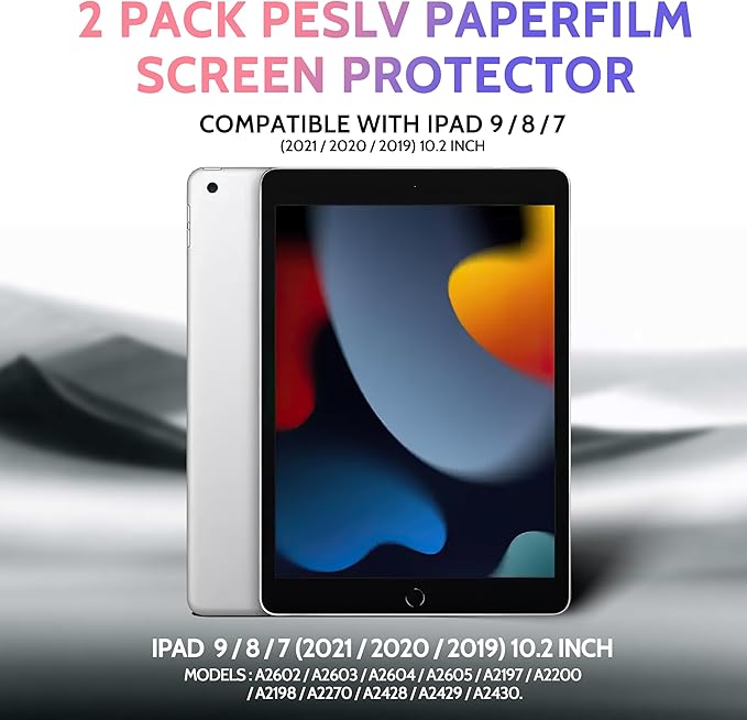2 Pack Like Paper Screen Protector for iPad 9th/8th/7th (10.2-Inch, 2021-2019), Matte Anti Glare PET Film/Blue Light Filter Eye Protection Cover/Drawing & Writing Feel Like on Paper