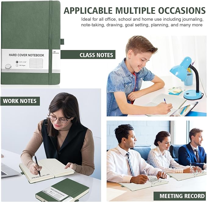 Lined Journal Notebook, 360 Numbered Pages(With page number), Thick Journal for Writing B5 College Ruled Notebook, 100gsm Lined Paper, Leather Hardcover, 9.8'' X 6.9''-Morandi Green