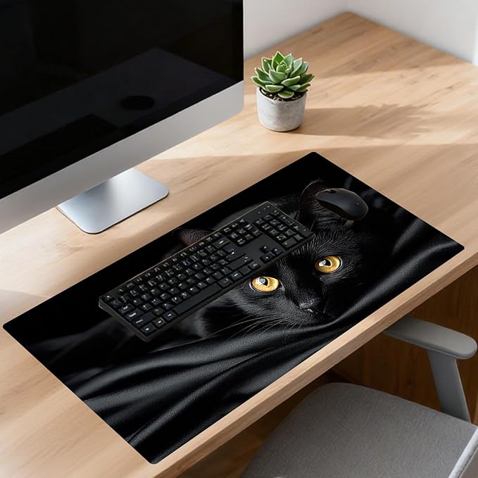 Nuxovilar Professional Large Mouse Pad & Computer Game Mouse Mat (35.4x15.7IN, Mysterious Black Cat Art) (90 * 40cm Mysterious Black Cat)