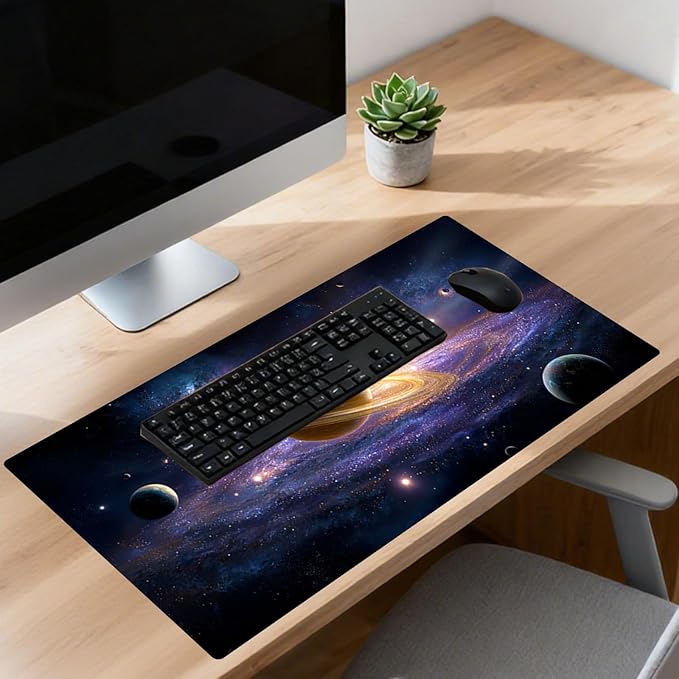 Nuxovilar Professional Large Mouse Pad & Computer Game Mouse Mat (35.4x15.7IN, Cosmic Planets & Space Art) (90 * 40cm Cosmic Planets)