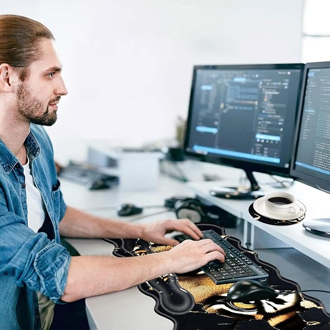 Large Mouse Pad and Keyboard Wrist Rest, Desk Pad for Keyboard and Mouse, 4-in-1 Large Gaming Mouse Pad with Wrist Support, Desk Mat for Home Office Study Game-Tiger Eyes