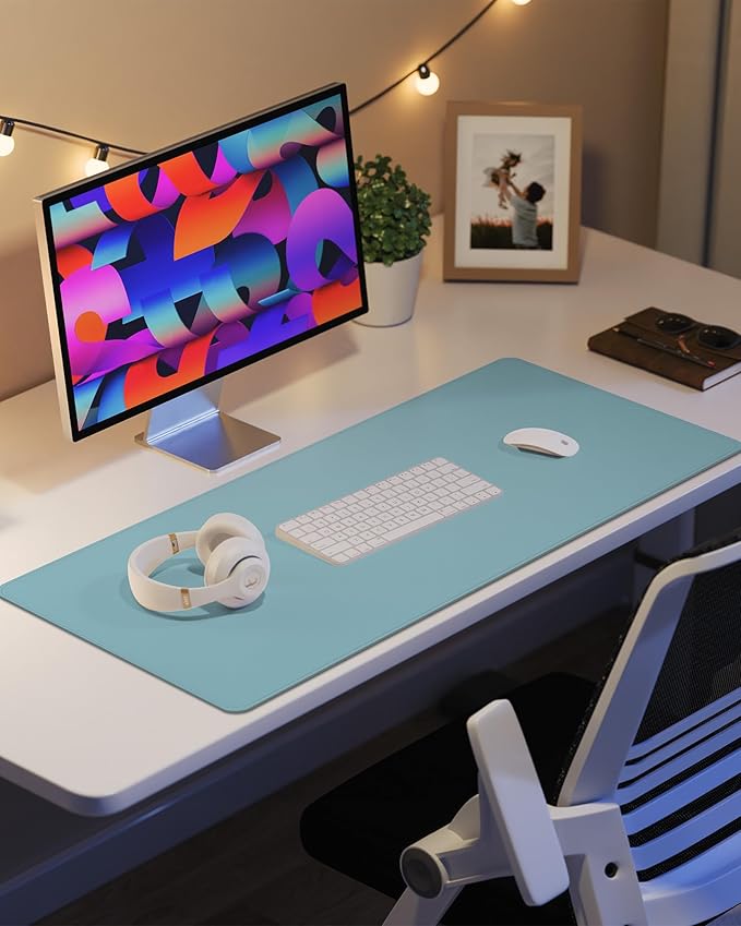 Leather Desk Pad Protector, Non-Slip, Waterproof PU Blotter Mat, Mouse Pad, Desk Cover for Office and Home (Teal, 36" x 17")