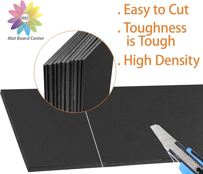 Mat Board Center, Pack of 10 Acid-Free Foam Boards, 16x20 inch Black Foam Boards, 3/16" Thick