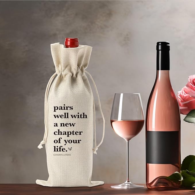 New Chapter Wine Bag with Good Luck card New Beginnings Gifts for Women Men Farewell Gifts for Friends Going Moving Away Gifts for Coworkers Retirement Wine Bag Card Set