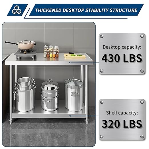 Stainless Steel Table for Prep & Work 24 x 36 Inches, NSF Commercial Heavy Duty Food Prep Worktable with Undershelf for Restaurant, Home and Hotel Christmas Preparation Table