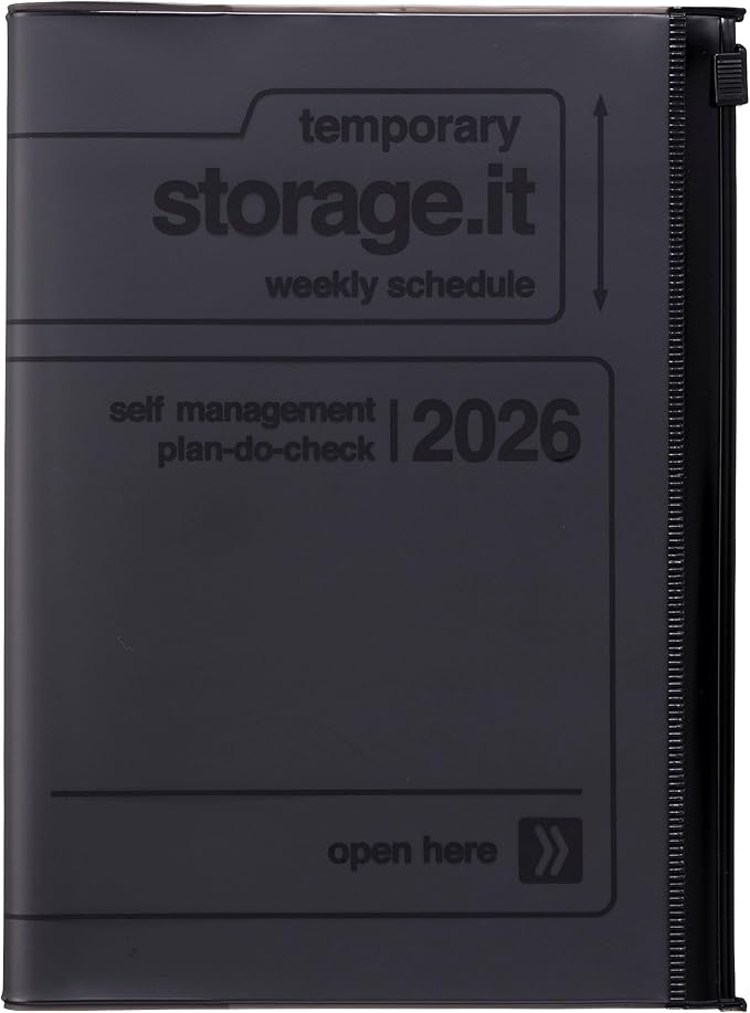 MARK’STYLE B6 Weekly Planner 12-Month (Dec 2025–Dec 2026, 192 Pages) with Clear PVC Zipper Pocket Cover (Black)
