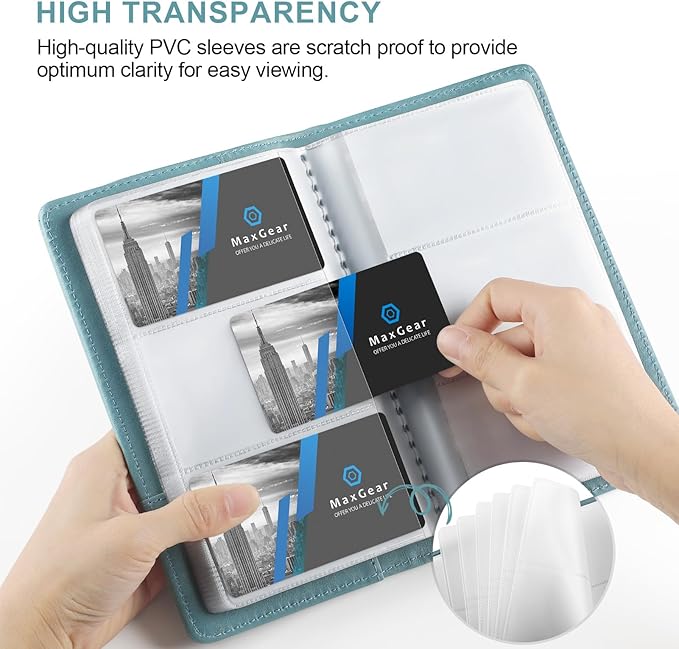 MaxGear Business Card Organizer, 240 Cards Book Portable Business Card Holder for Men & Women, Professional PU Credit Cards Binder File Storage, Gray Blue