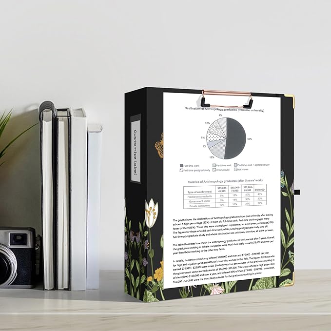 Ospelelf Binder 3 Ring 2 Inch, Floral Round Ring Clipboard Binder with 5 Tab Dividers for Letter Size Documents, File Folder Labels, for School and Office Supplies