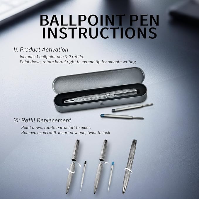 YUNCHUN Executive Pens for Men, Medium Point Ball Point Pen Set for Men Gift, Heavy Duty Ball Pen for Writing, Retractable Metal Ballpoint Pen for Journaling, Ballpoint Pen Blue Ink with Rough Lozenge