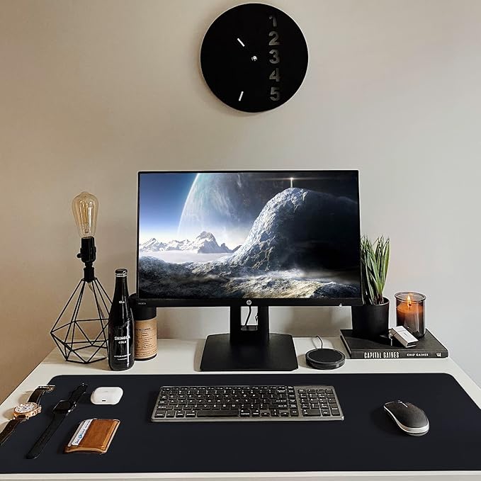 Leather Desk Pad, Black Desk Mat, Non-Slip Desk Protector Mat, Leather Desk Blotter, Computer Desk Pad, Waterproof Desk Mat for Home Office and Decor(35.4×15.7 Inches)
