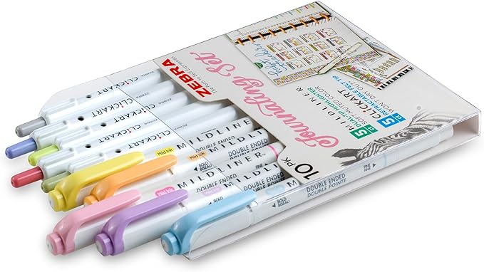 Zebra Pen - Creative 10-Pack Journaling Set - No Bleed Highlighters & CLiCKART Pens - Assorted Colors for Note-Taking, Bible Study, Bullet Journaling (14010)