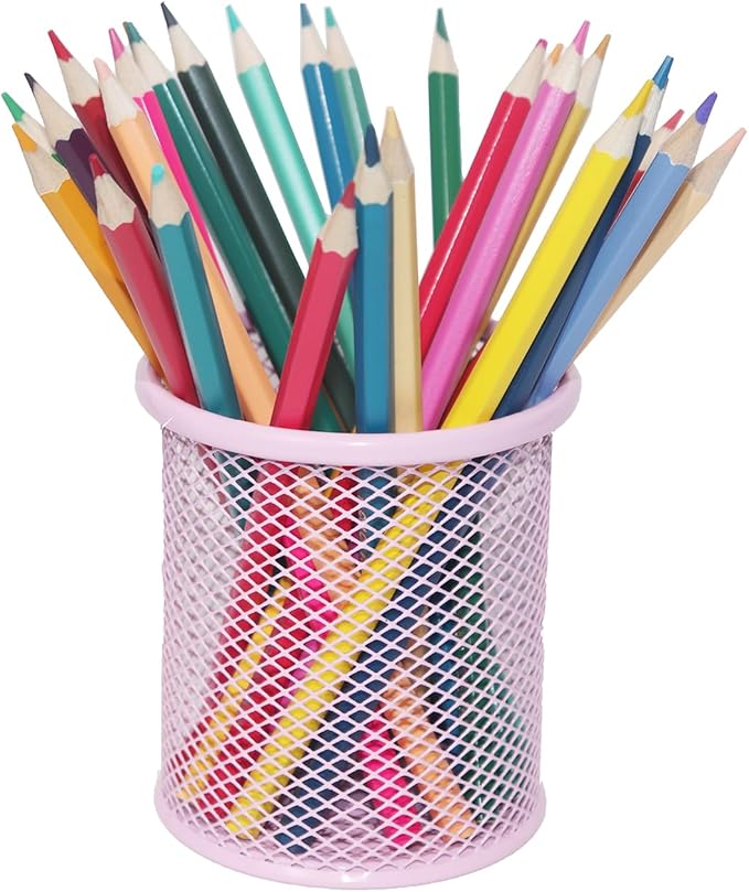 Pen Holder Mesh Pencil Holder Metal Pen Holder Cup Pencil Cup Holder for Desk Office Pen Organizer PINK, 4 Pack