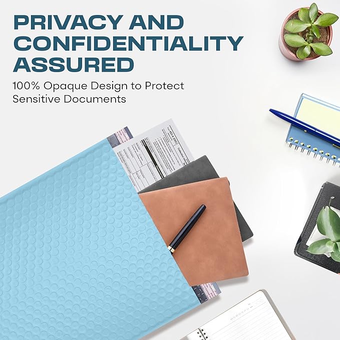 Light Blue Large Poly Bubble Mailers 9.5x14.5 inch #4 | Self Seal Padded Envelopes Cushioned Bubble Mailer | Usable Size 9.5x13.5 | WaterProof | Lightweight mailing Shipping Bags | 200 Pack Bulk