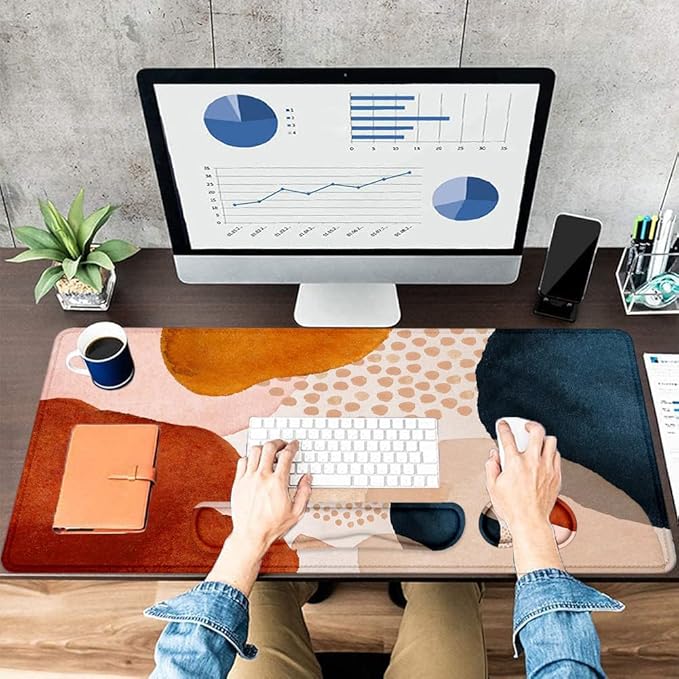 LATEEFAH Desk Mat, Mouse Pad with Wrist Rest, 4-in-1 Large Mouse Pads for Desk, Ergonomic Mouse Pad and Keyboard Wrist Rest Gaming Keyboard Mat for Office, Home