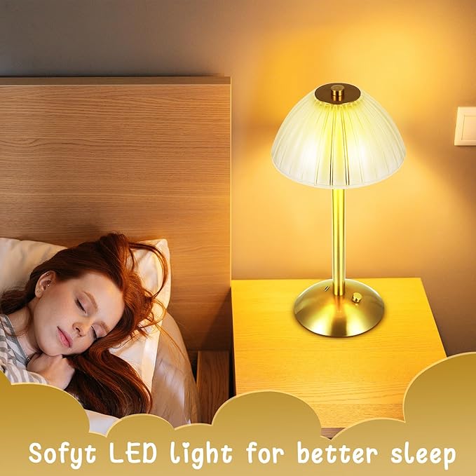 Liliful 6 Pcs LED Portable Cordless Table Lamp Touch Battery Operated Rechargeable Gold Desk Lamp 3 Color Dimmable for Bedroom Living Room Dining (Gold,Mushroom Style)