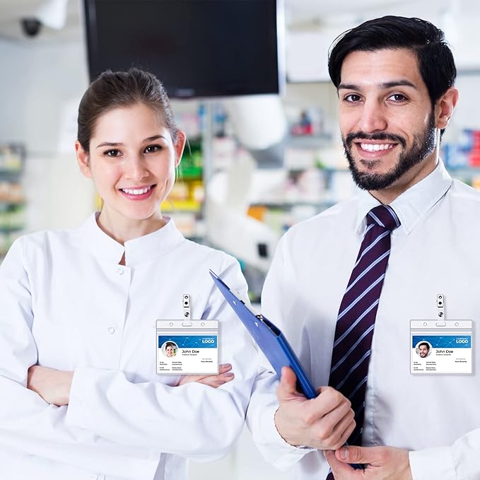 10 Pcs Clear Badge Holder Horizontal ID Card Holder Waterproof Plastic Card Name Badge Holder for Office, School, Conference