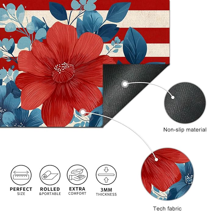 Mouse Pad 31.5 x 11.8 Inch American Flag Floral Desk Mat XL Large Extended Keyboard Mat Computer Desk Pad Non Slip Waterproof Mouse Pads Gaming Office Accessories