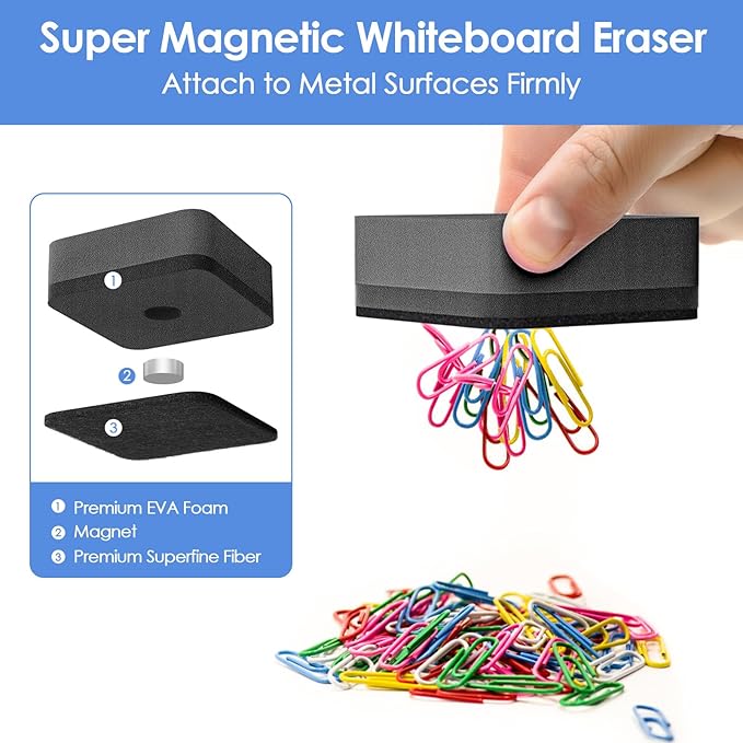 MaxGear Dry Erase Erasers, 48 Pack Magnetic Whiteboard Erasers for Classroom, Mini Whiteboard Cleaning Pads Bulk, Chalkboard Wiper Teacher Supplies for School, Office, Home (Black, 2 x 2 x 0.6 Inch