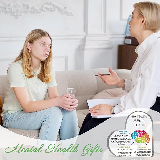 Mental Health Desk Decor, Positive Affirmations How Trauma Affects the Brain Acrylic Heart Gifts Decorations for Social Worker Therapy School Counseling Office Desktop Art Decoration