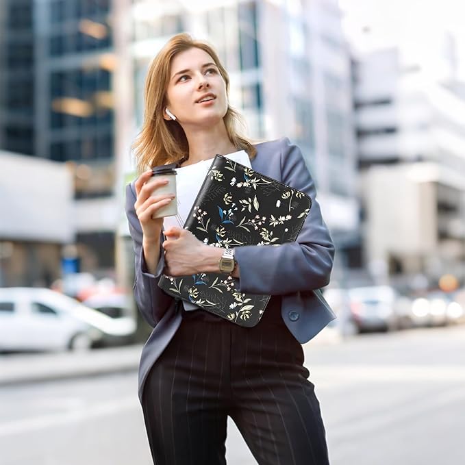 Leathario Portfolio Binder, Includes 5 Folder Index Dividers and 3 Notepads, 3-Ring Folder Organizer, Padfolio with Zipper, Vegan Leather Tablet Sleeve, Business Office Conference Clipboards