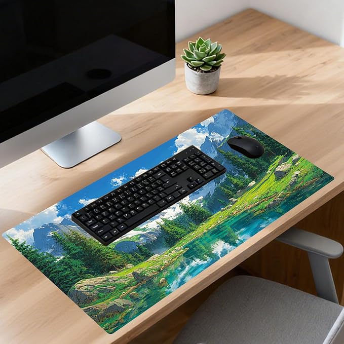 Nuxovilar Professional Large Mouse Pad & Computer Game Mouse Mat (35.4x15.7IN, Fresh Landscape with Lake & Mountains Art) (90 * 40cm Fresh Landscape)