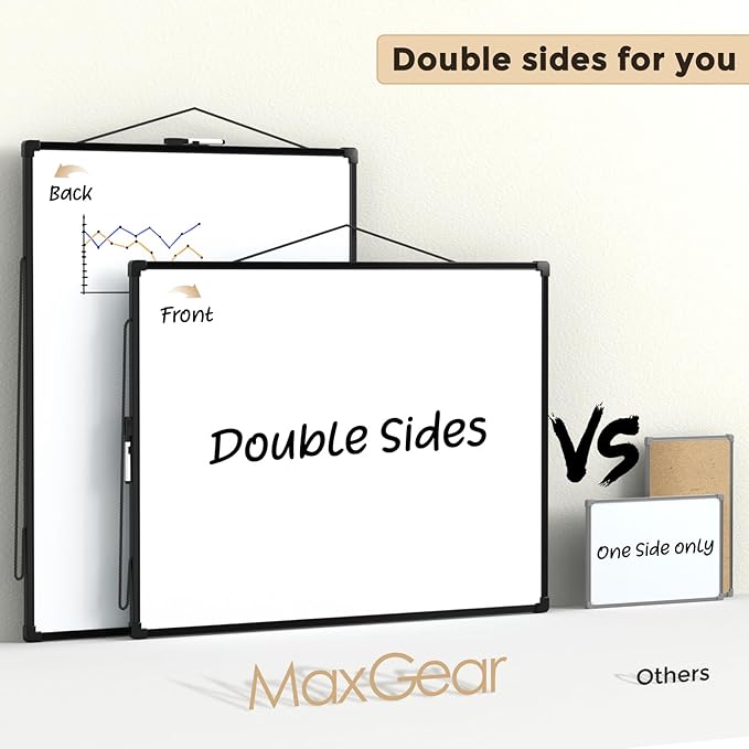 MaxGear White Board for Wall 24" x 18", Double Sided Dry Erase Board, Magnetic White Board Hanging Whiteboard for Home, School, Office, Black Frame