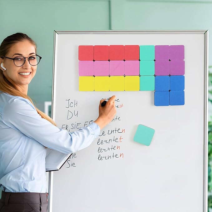 MaxGear 24 Pack Dry Erase Erasers, Magnetic Whiteboard Dry Erasers for Classroom, Mini Whiteboard Cleaning Pads, Chalkboard Wiper Teacher Supplies for School, Office, Home (6 Color Set, 2 x 2 Inch