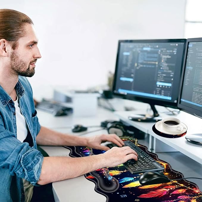 Large Mouse Pad and Keyboard Wrist Rest, Desk Pad for Keyboard and Mouse, 4-in-1 Large Gaming Mouse Pad with Wrist Support, Desk Mat for Home Office Study Game-Colorful Dreamcatcher