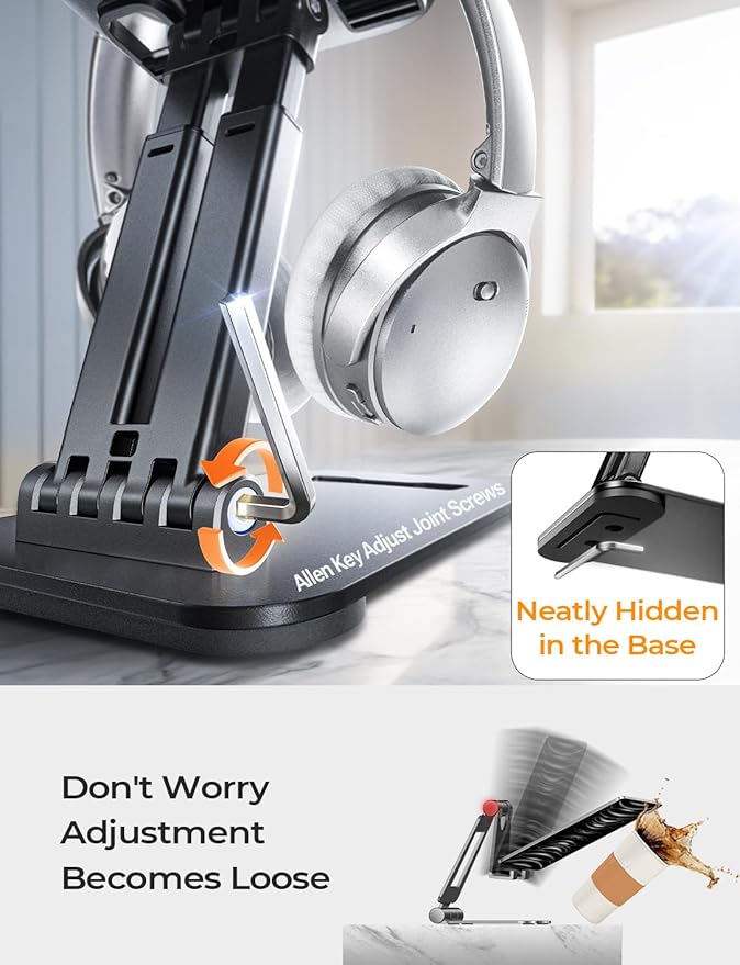 LISEN iPad Stand Tablet Holder - Foldable iPad a16 Accessories Kindle Bed Home Gadgets Men Gifts Office Desk Accessories for Women, Portable Monitor Stand for Tablet Galaxy Tab Fire HD 4-15.9" Black